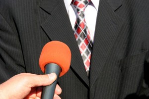 TV reporter with microphone, Tv interview